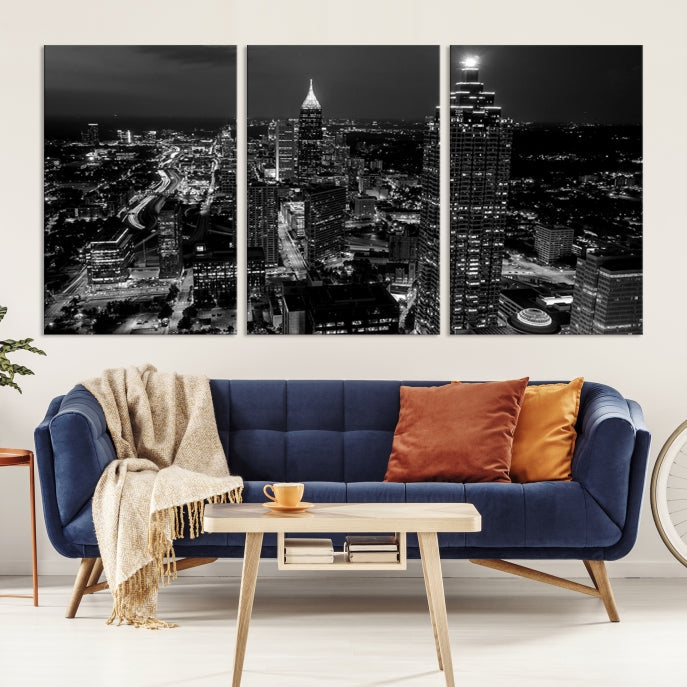 Black and White Atlanta City Skyline Wall Art Framed Canvas Print