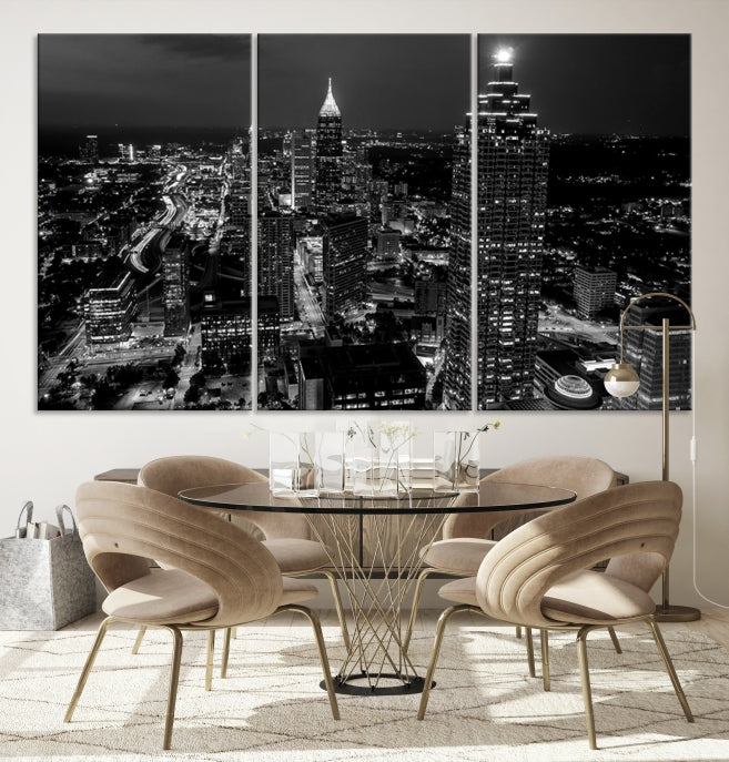 Black and White Atlanta City Skyline Wall Art Framed Canvas Print