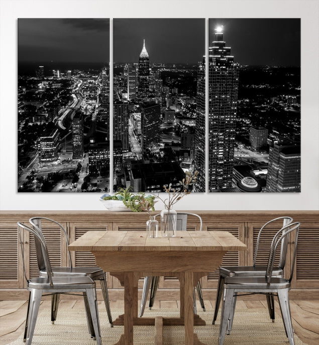 Black and White Atlanta City Skyline Wall Art Framed Canvas Print