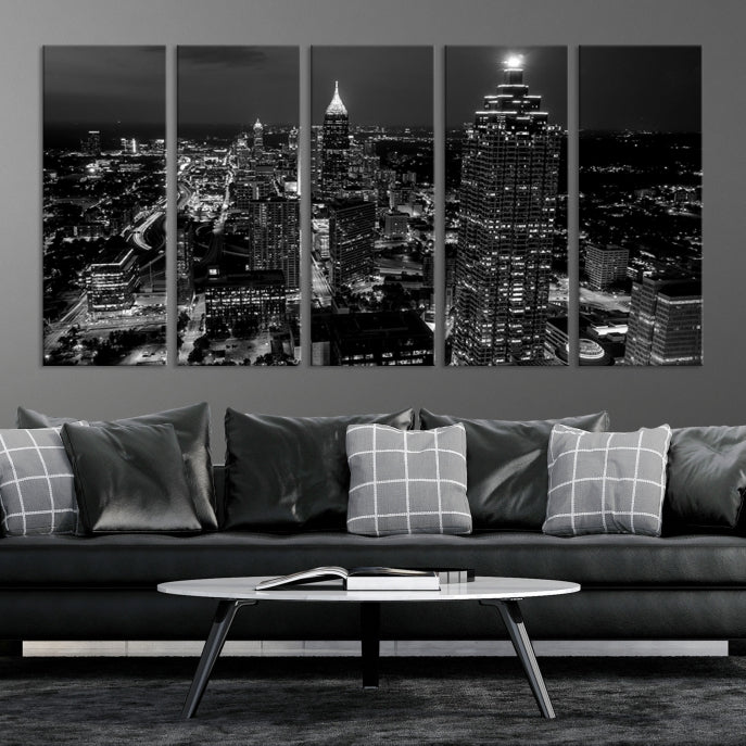 Black and White Atlanta City Skyline Wall Art Framed Canvas Print