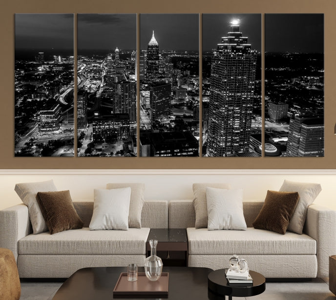 Black and White Atlanta City Skyline Wall Art Framed Canvas Print