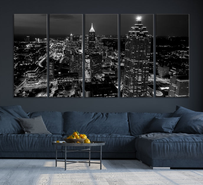 Black and White Atlanta City Skyline Wall Art Framed Canvas Print