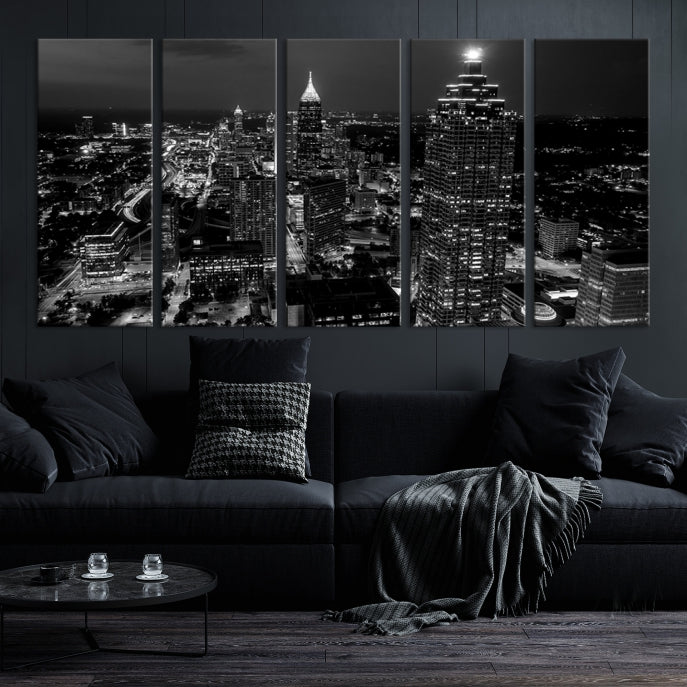 Black and White Atlanta City Skyline Wall Art Framed Canvas Print