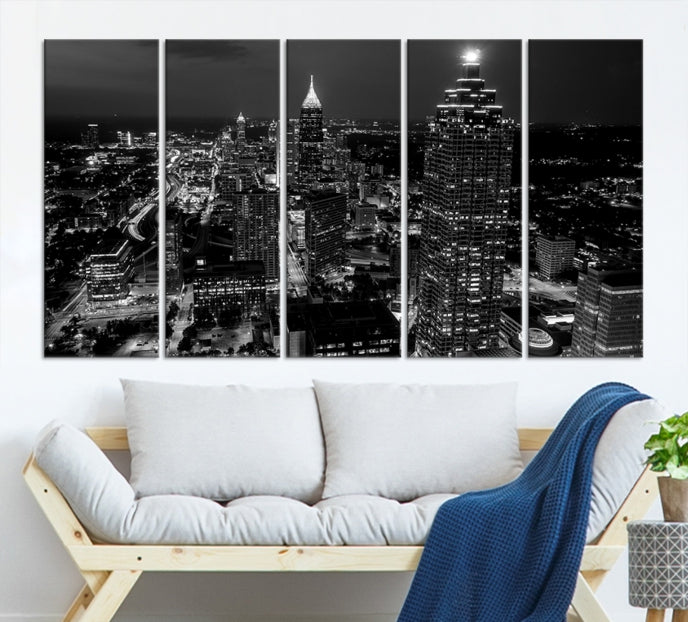 Black and White Atlanta City Skyline Wall Art Framed Canvas Print