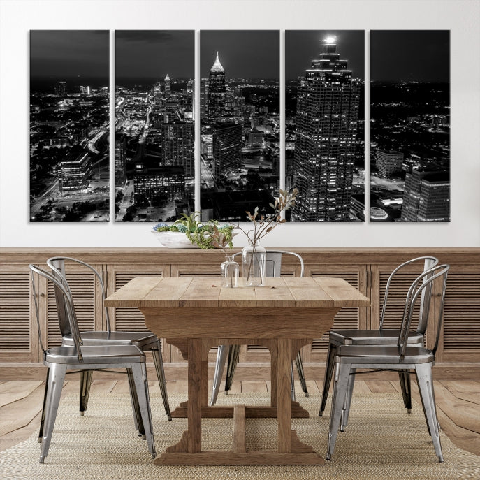 Black and White Atlanta City Skyline Wall Art Framed Canvas Print