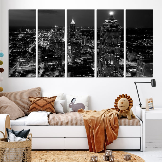 Black and White Atlanta City Skyline Wall Art Framed Canvas Print