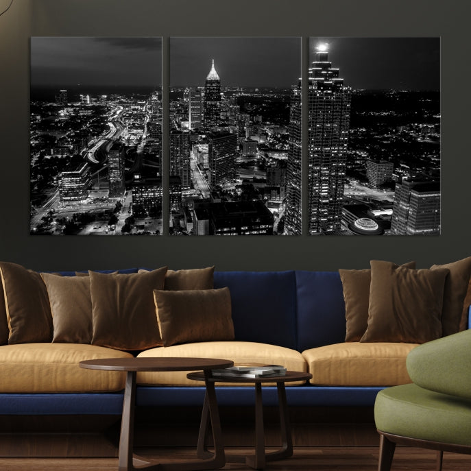 Black and White Atlanta City Skyline Wall Art Framed Canvas Print