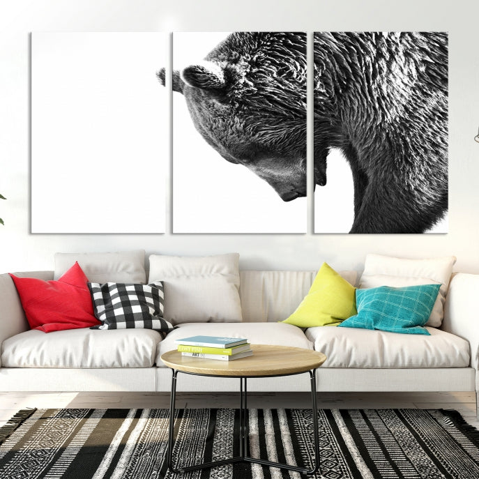 Black and White Bear Canvas Animal Grizzly Brown Bear Wall Art Giclee Print