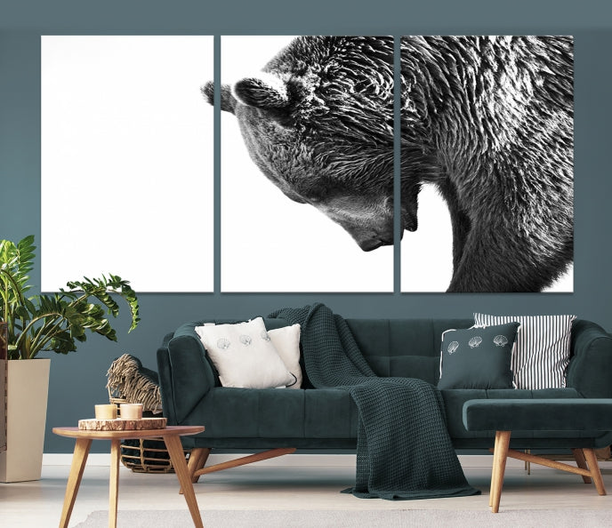 Black and White Bear Canvas Animal Grizzly Brown Bear Wall Art Giclee Print