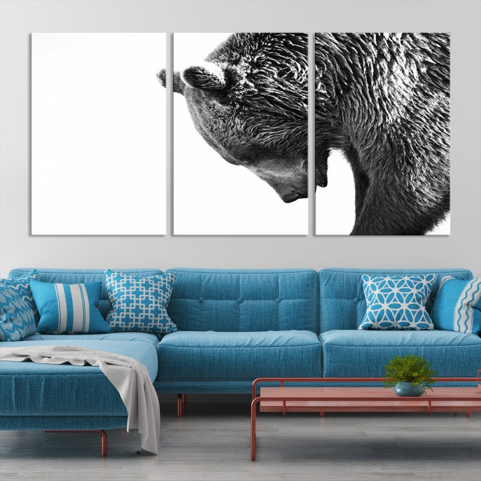 Black and White Bear Canvas Animal Grizzly Brown Bear Wall Art Giclee Print