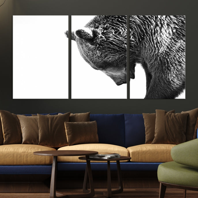 Black and White Bear Canvas Animal Grizzly Brown Bear Wall Art Giclee Print