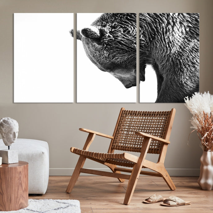 Black and White Bear Canvas Animal Grizzly Brown Bear Wall Art Giclee Print