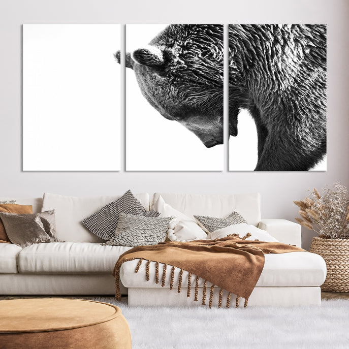 Black and White Bear Canvas Animal Grizzly Brown Bear Wall Art Giclee Print