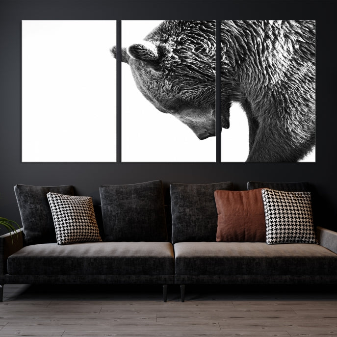 Black and White Bear Canvas Animal Grizzly Brown Bear Wall Art Giclee Print