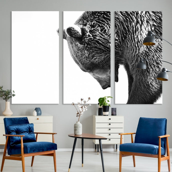 Black and White Bear Canvas Animal Grizzly Brown Bear Wall Art Giclee Print