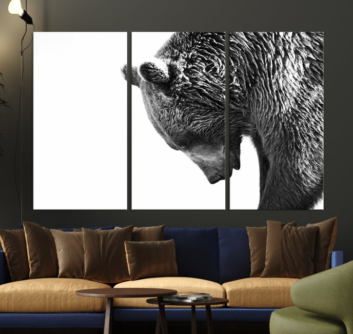 Black and White Bear Canvas Animal Grizzly Brown Bear Wall Art Giclee Print