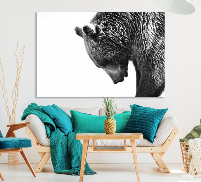 Black and White Bear Canvas Animal Grizzly Brown Bear Wall Art Giclee Print