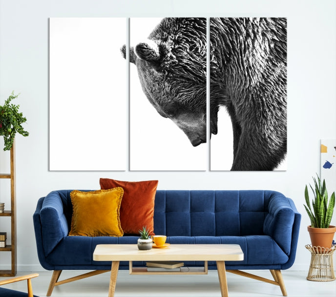 Black and White Bear Canvas Animal Grizzly Brown Bear Wall Art Giclee Print