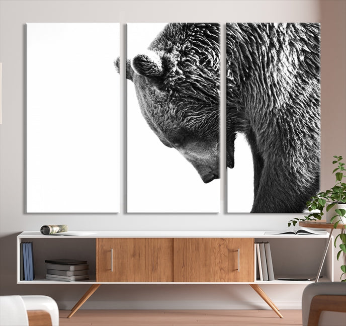 Black and White Bear Canvas Animal Grizzly Brown Bear Wall Art Giclee Print