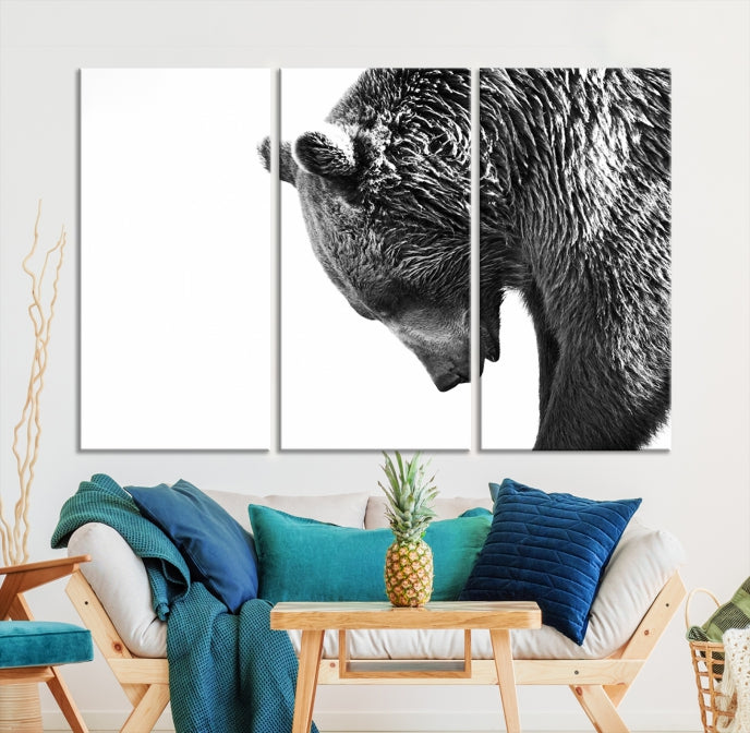 Black and White Bear Canvas Animal Grizzly Brown Bear Wall Art Giclee Print