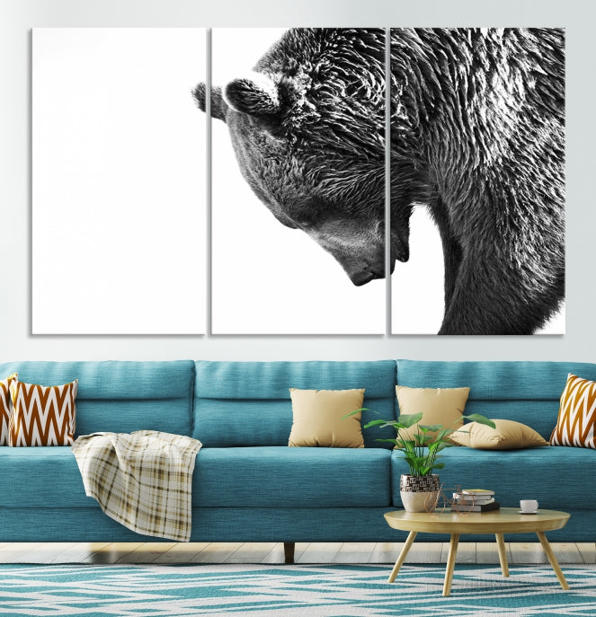 Black and White Bear Canvas Animal Grizzly Brown Bear Wall Art Giclee Print