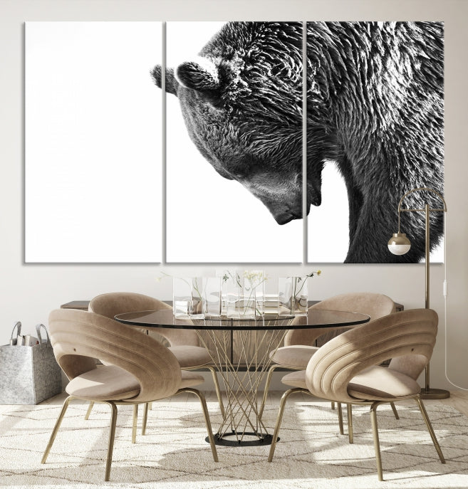 Black and White Bear Canvas Animal Grizzly Brown Bear Wall Art Giclee Print