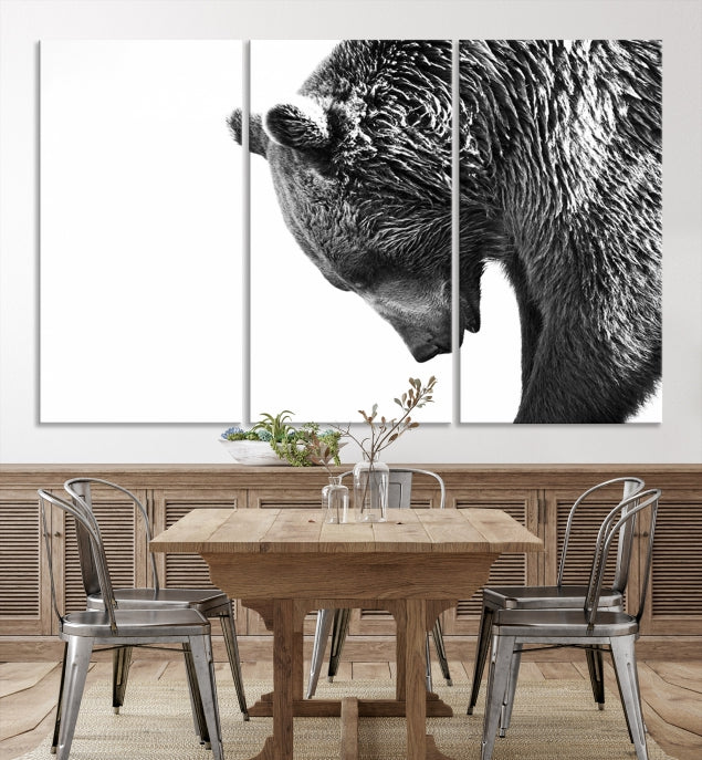 Black and White Bear Canvas Animal Grizzly Brown Bear Wall Art Giclee Print