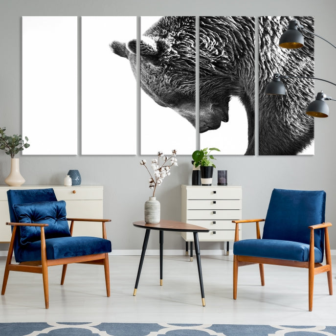 Black and White Bear Canvas Animal Grizzly Brown Bear Wall Art Giclee Print