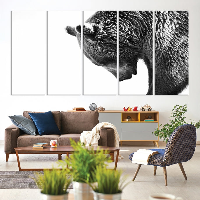 Black and White Bear Canvas Animal Grizzly Brown Bear Wall Art Giclee Print