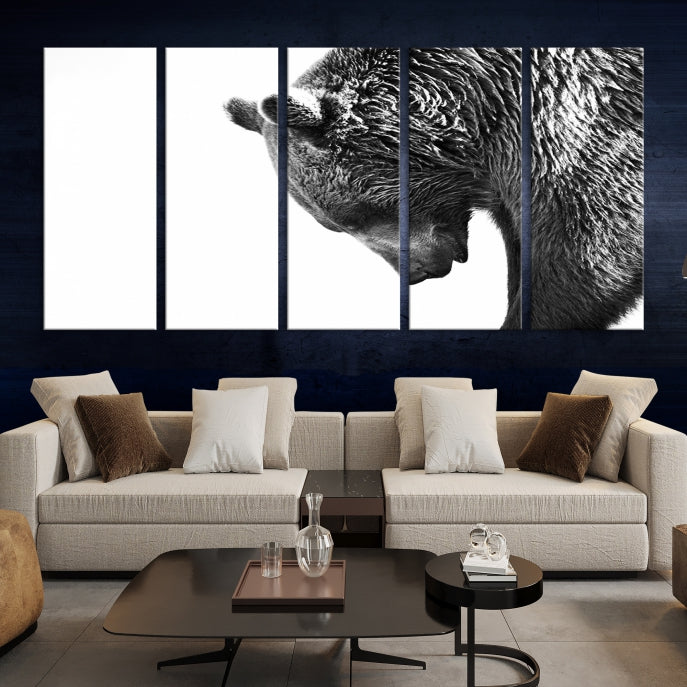 Black and White Bear Canvas Animal Grizzly Brown Bear Wall Art Giclee Print