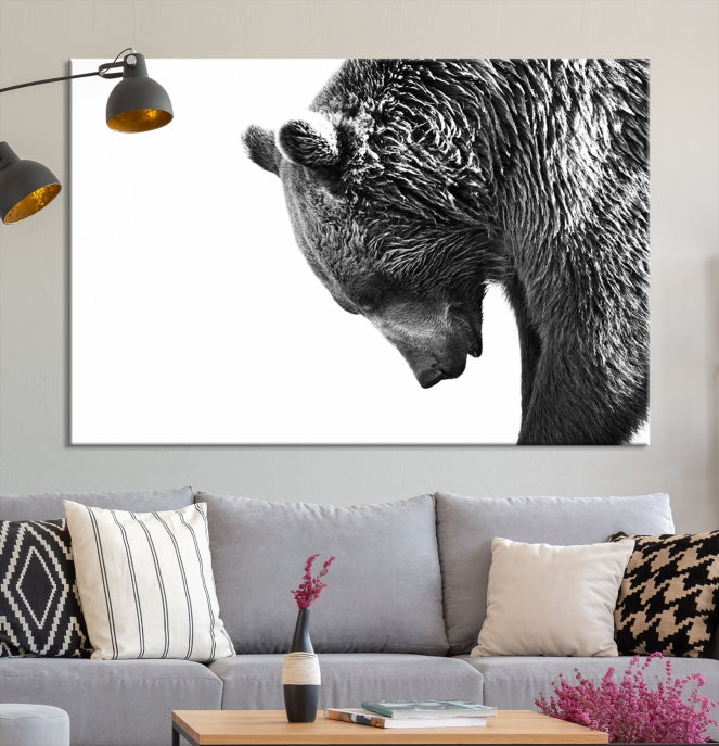 Black and White Bear Canvas Animal Grizzly Brown Bear Wall Art Giclee Print