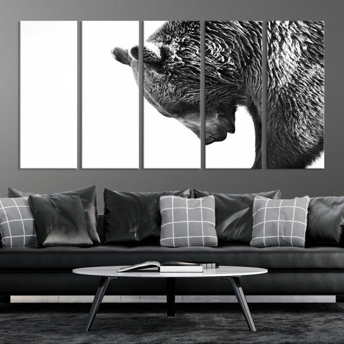 Black and White Bear Canvas Animal Grizzly Brown Bear Wall Art Giclee Print