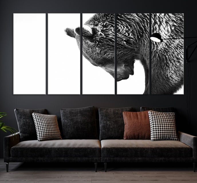 Black and White Bear Canvas Animal Grizzly Brown Bear Wall Art Giclee Print