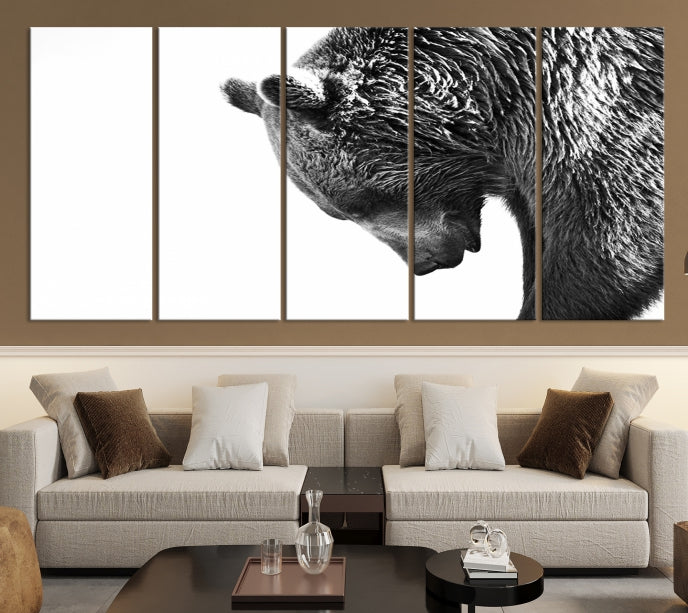 Black and White Bear Canvas Animal Grizzly Brown Bear Wall Art Giclee Print