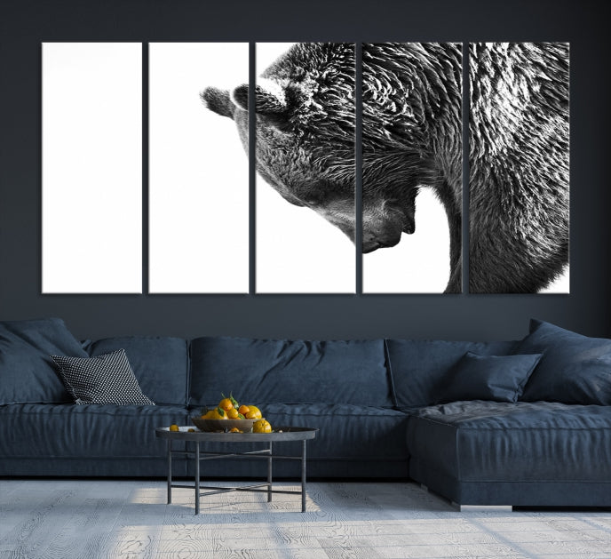 Black and White Bear Canvas Animal Grizzly Brown Bear Wall Art Giclee Print