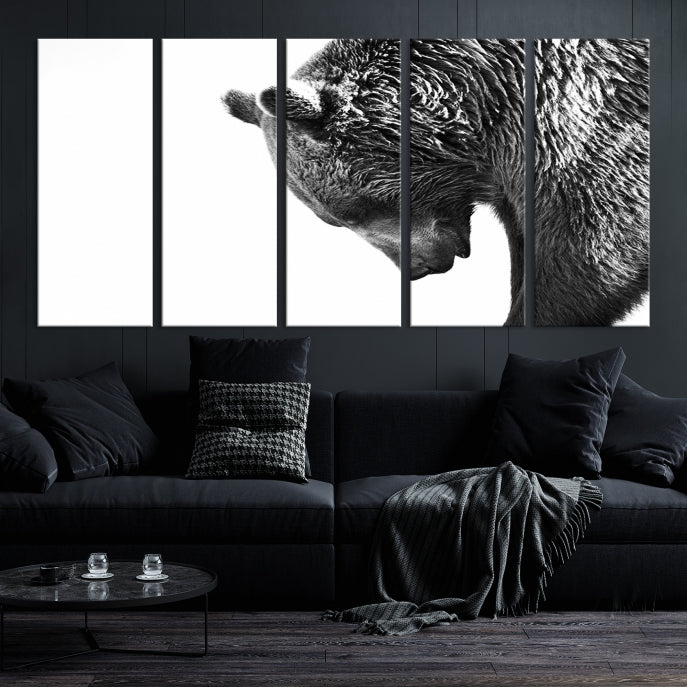 Black and White Bear Canvas Animal Grizzly Brown Bear Wall Art Giclee Print