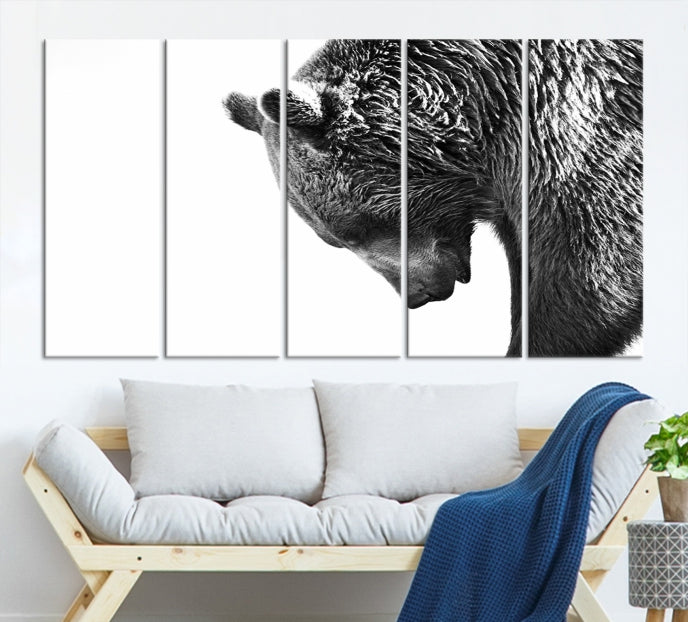 Black and White Bear Canvas Animal Grizzly Brown Bear Wall Art Giclee Print