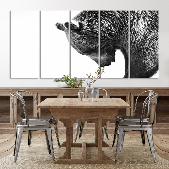 Black and White Bear Canvas Animal Grizzly Brown Bear Wall Art Giclee Print