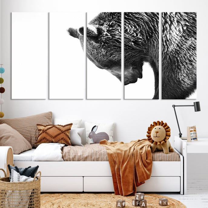 Black and White Bear Canvas Animal Grizzly Brown Bear Wall Art Giclee Print