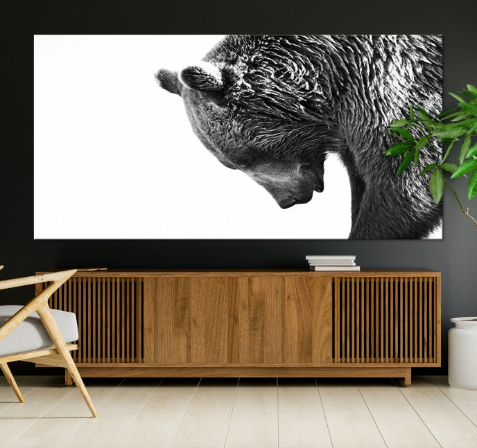 Black and White Bear Canvas Animal Grizzly Brown Bear Wall Art Giclee Print