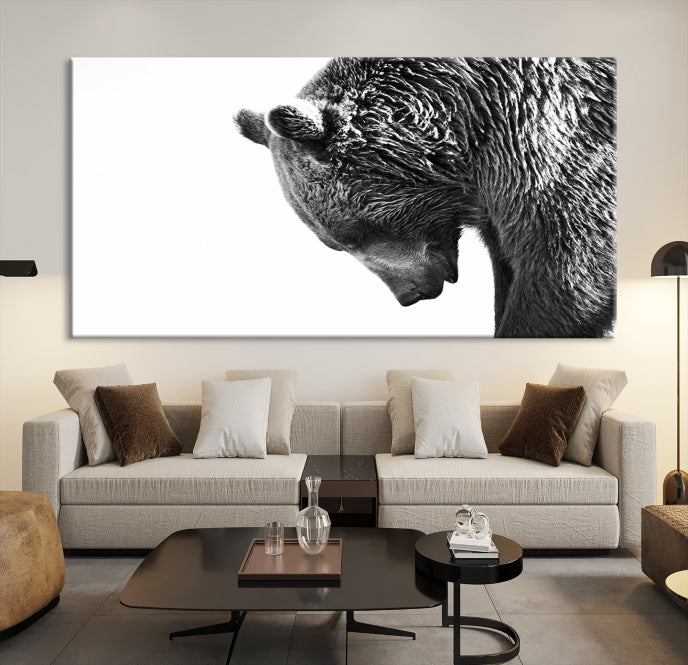 Black and White Bear Canvas Animal Grizzly Brown Bear Wall Art Giclee Print