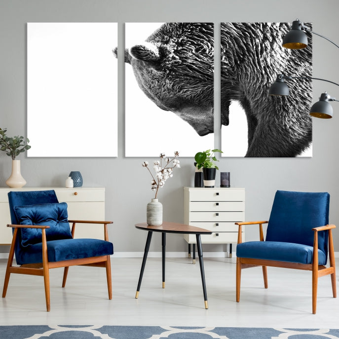 Black and White Bear Canvas Animal Grizzly Brown Bear Wall Art Giclee Print