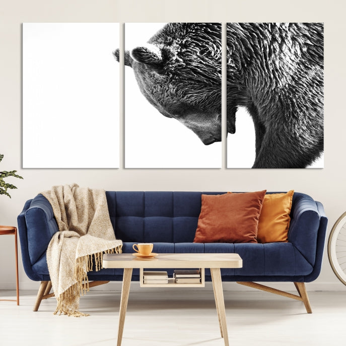 Black and White Bear Canvas Animal Grizzly Brown Bear Wall Art Giclee Print