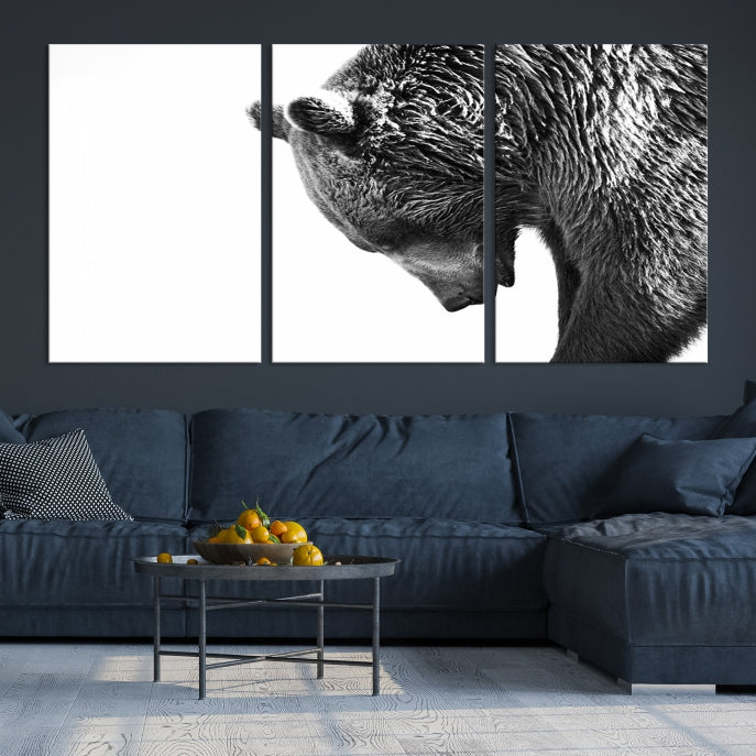 Black and White Bear Canvas Animal Grizzly Brown Bear Wall Art Giclee Print