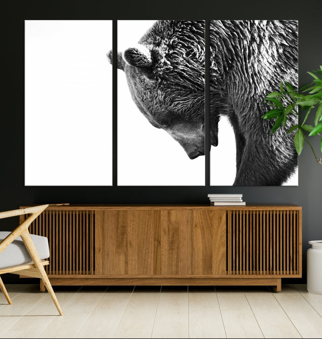 Black and White Bear Canvas Animal Grizzly Brown Bear Wall Art Giclee Print