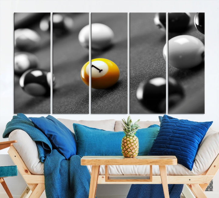 Black and White Billiard Table and Balls Large Wall Art Canvas Print