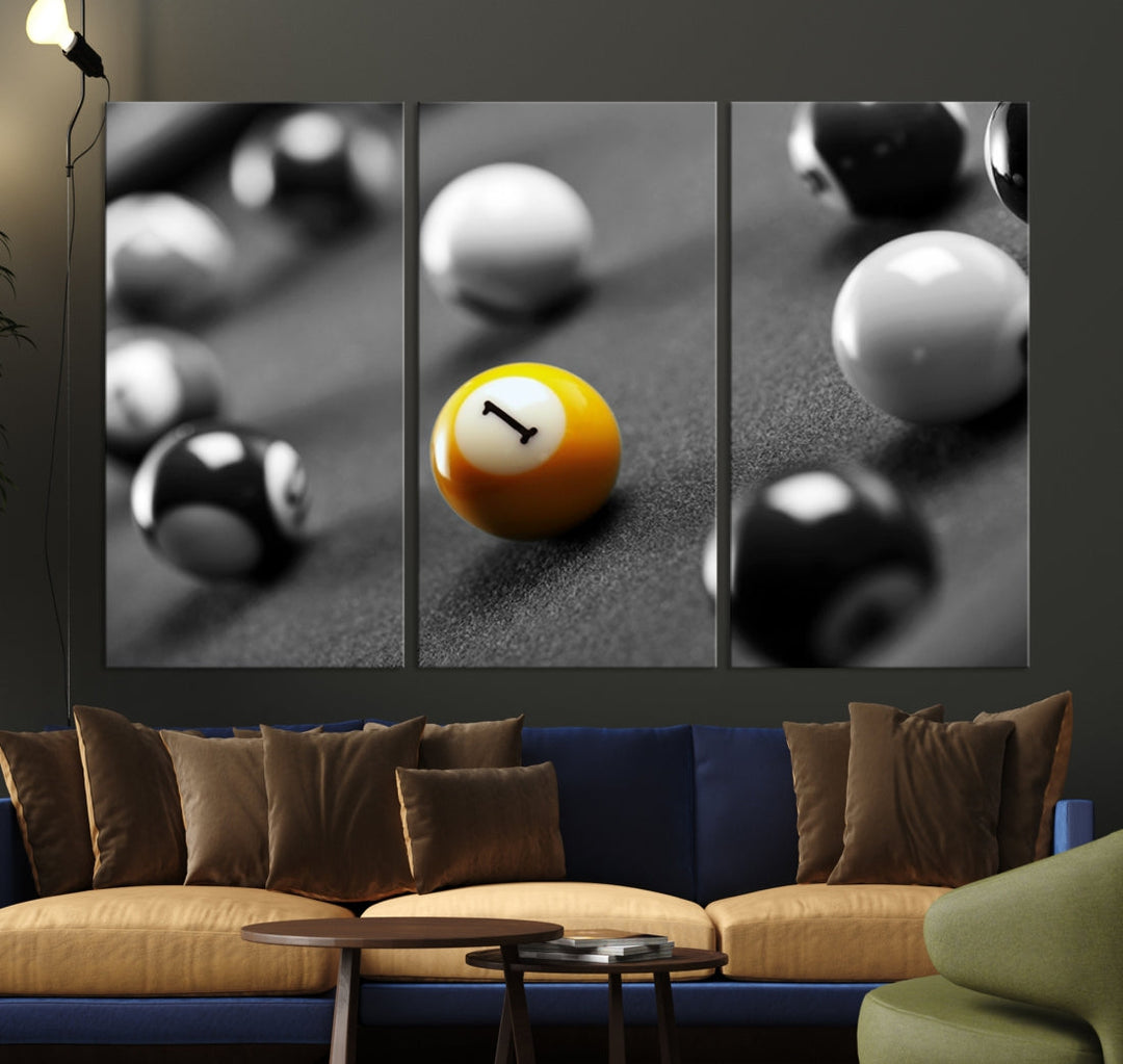 Black and White Billiard Table and Balls Large Wall Art Canvas Print