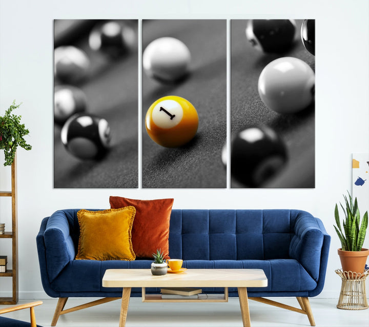 Black and White Billiard Table and Balls Large Wall Art Canvas Print