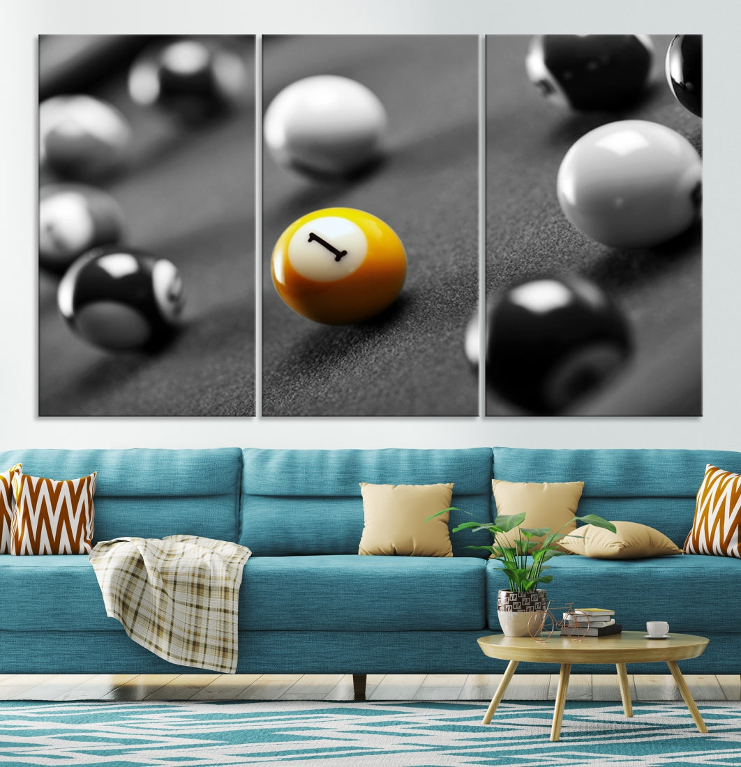 Black and White Billiard Table and Balls Large Wall Art Canvas Print