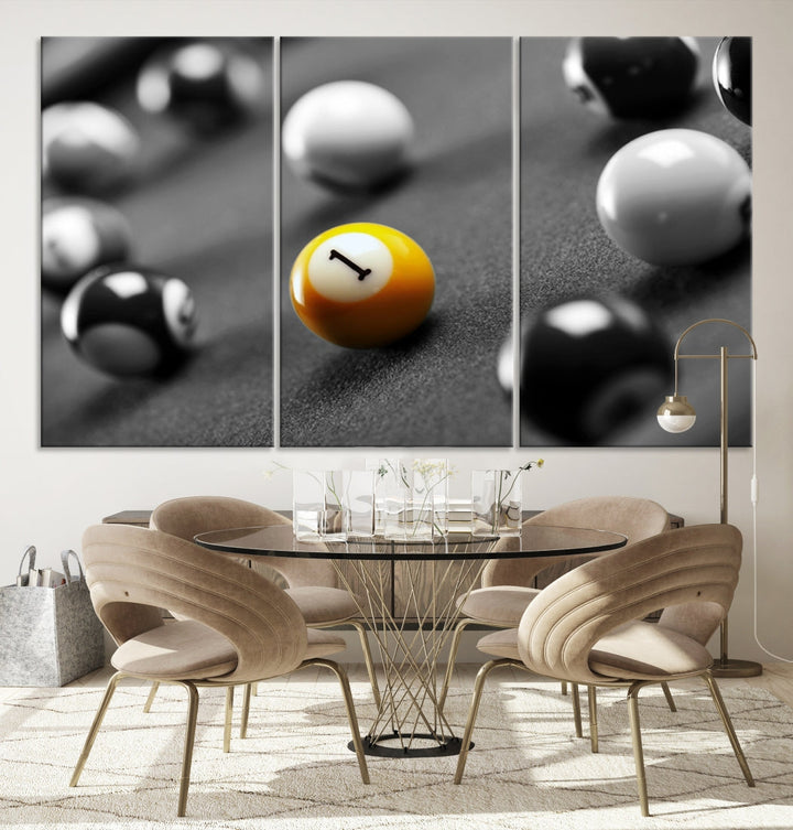 Black and White Billiard Table and Balls Large Wall Art Canvas Print